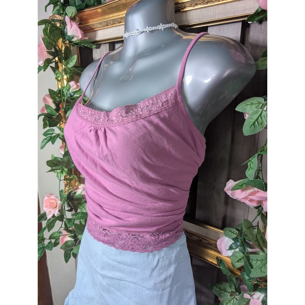 SO Women’s Pink Lace Trim Spaghetti Strap Cami Solid Jersey Cotton Stretch XL